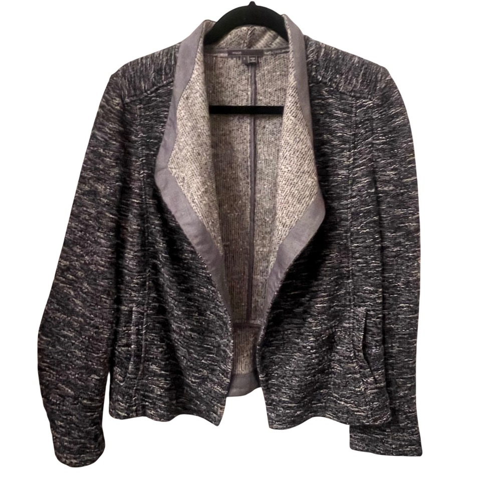 Vince Women's Textured Marbled Tweed Draped Jacket Blue Open Cascade. Wmn Large